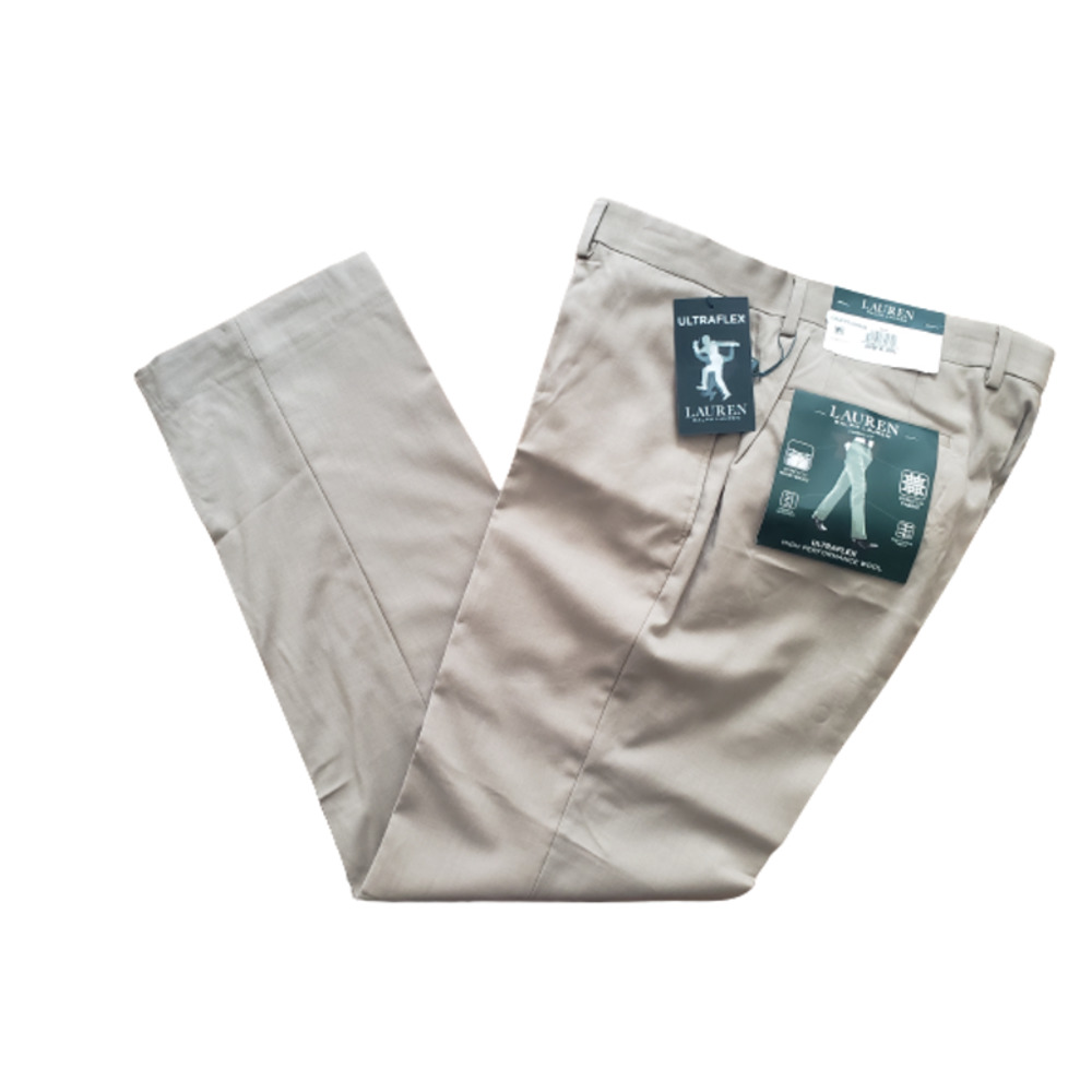 Lauren Ralph Lauren Tan Flat Front Pants 34 W x 30 L High Performance Wool Blend
